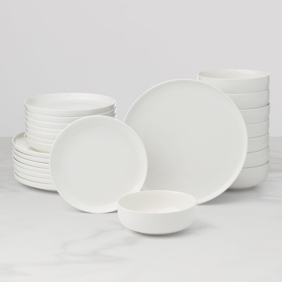 Classic White Porcelain Dinnerware Set, 24-Piece